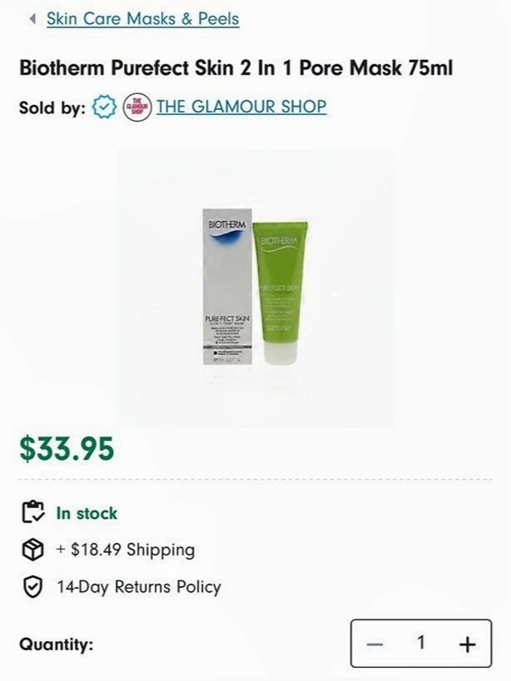 Biotherm Purefect Skin 2 in 1 Pore Mask 75 mL - Picture 2 of 3